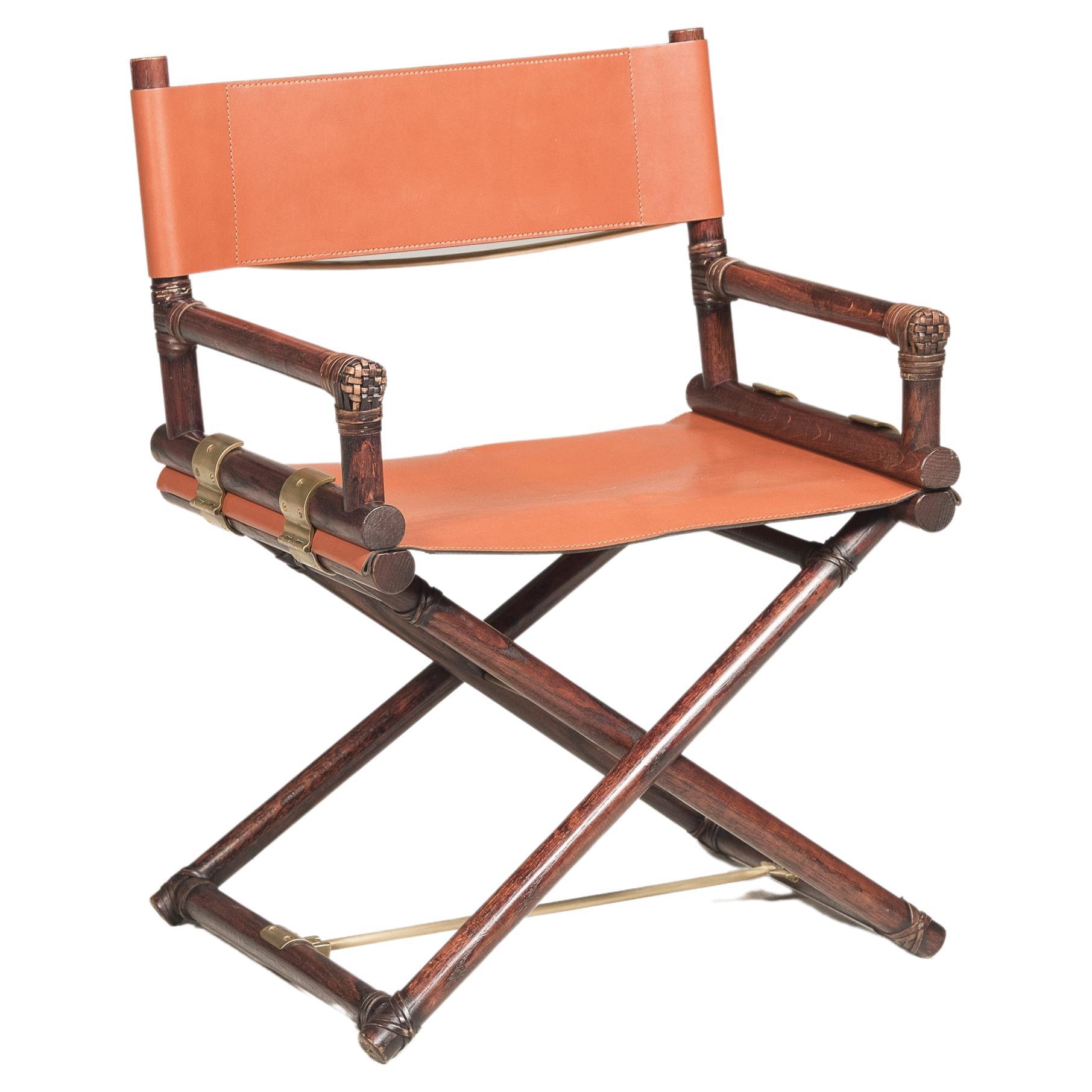 Director's Chair in Brass and Purple Calf Leather, France, Late 1970s