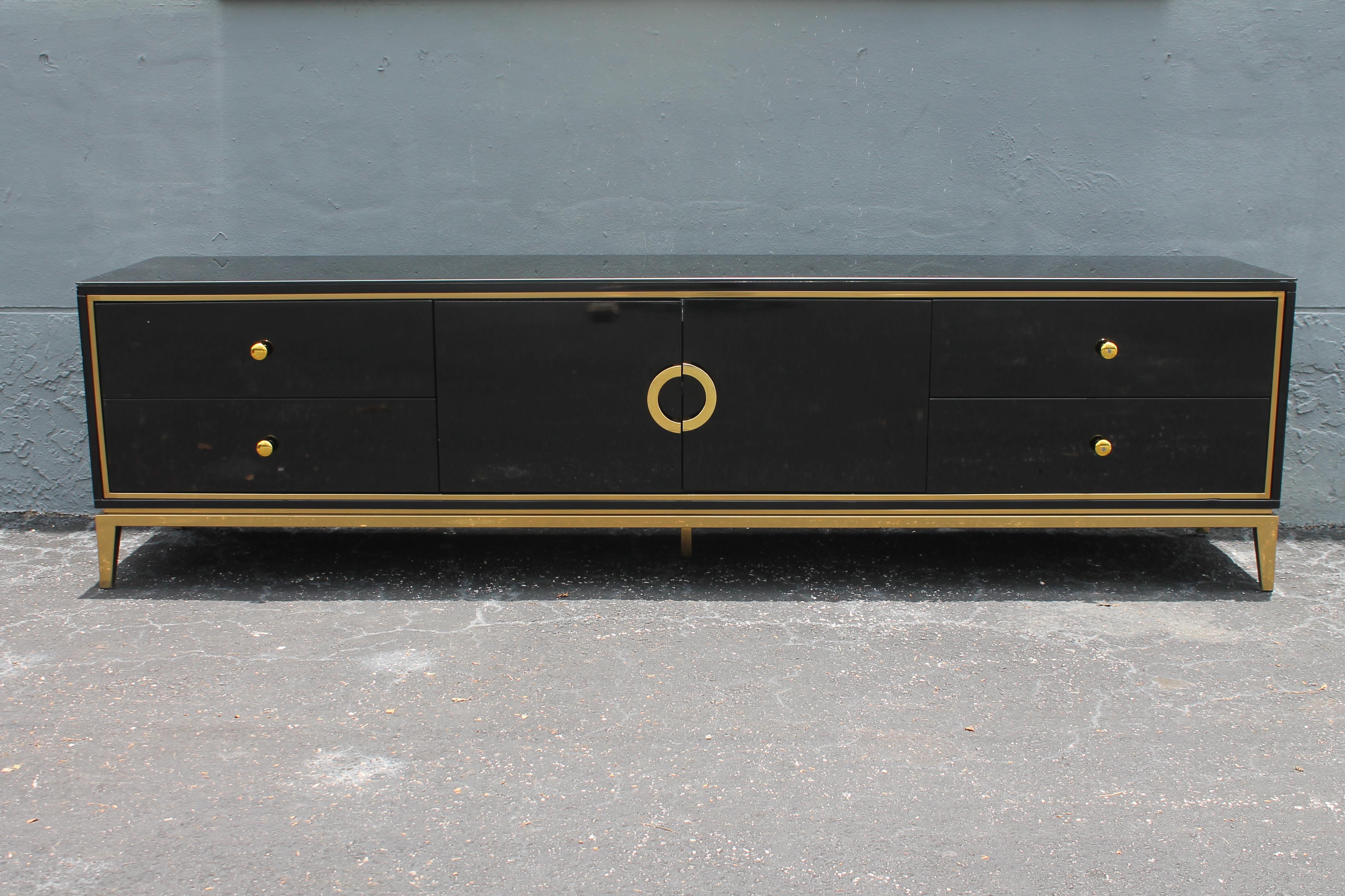 North American 1960's MCM Black Lacquer Low Buffet/ Console/ Credenza style Pierre Cardin