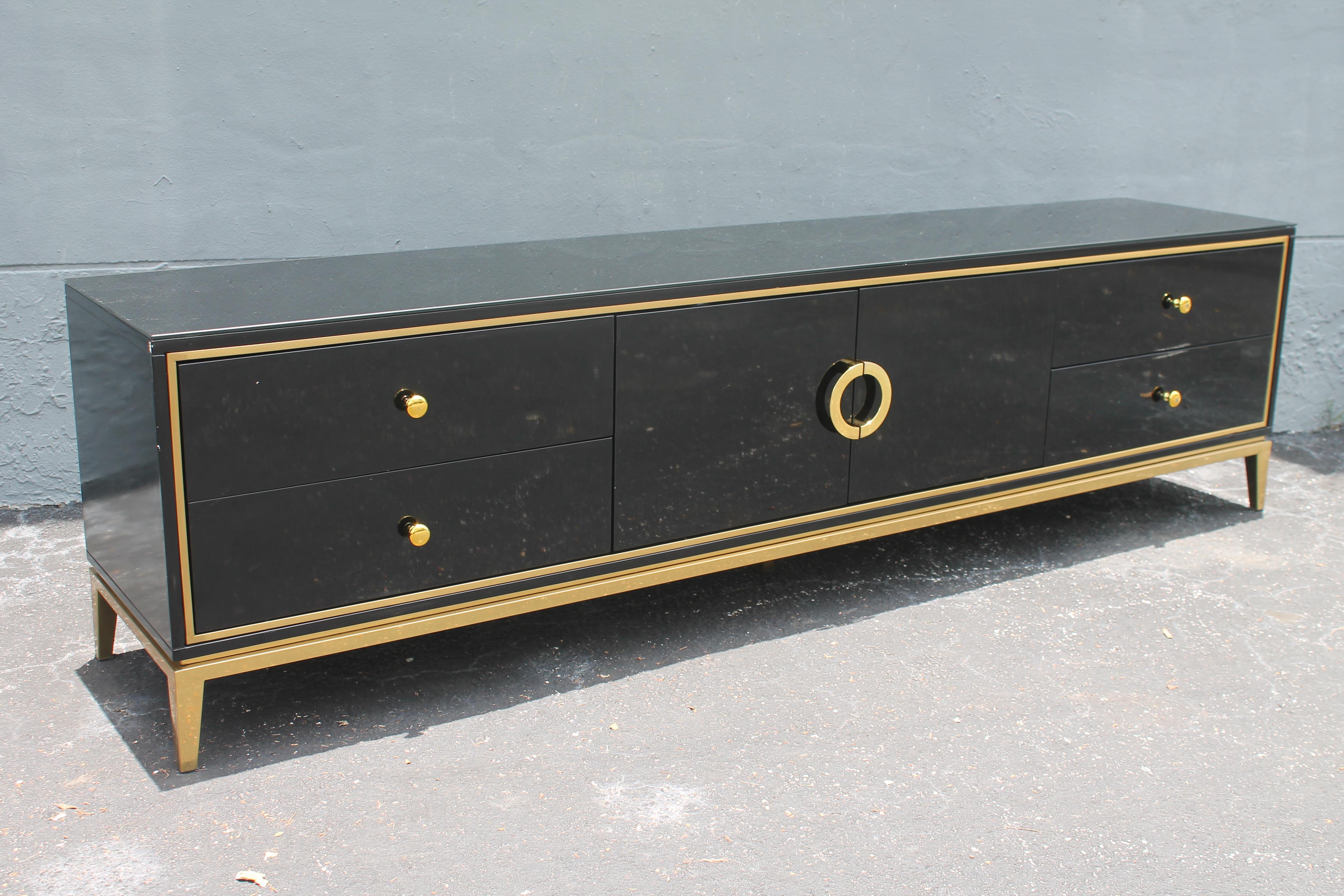 1960's MCM Black Lacquer Low Buffet/ Console/ Credenza style Pierre Cardin In Good Condition In Opa Locka, FL