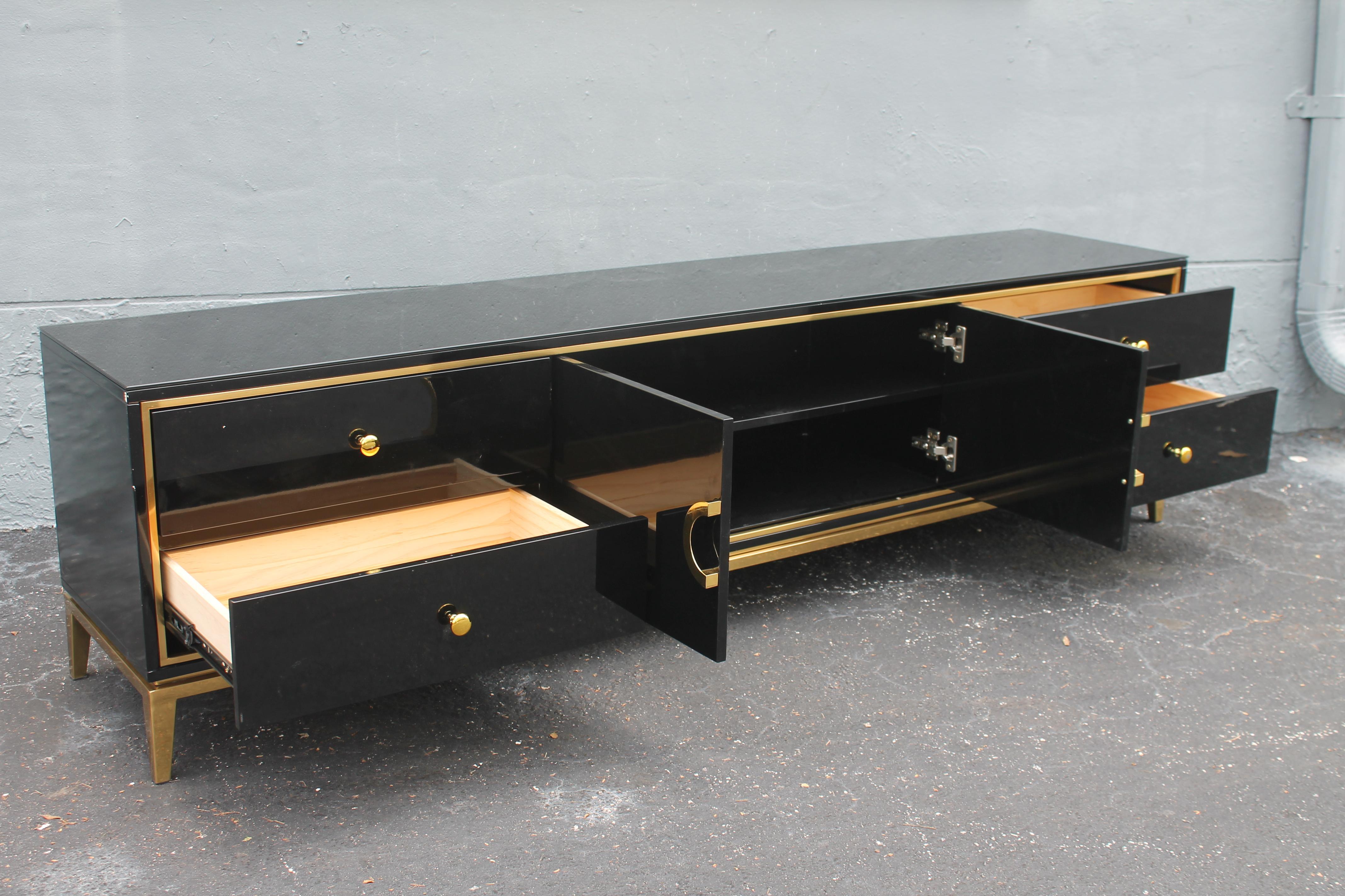 Mid-20th Century 1960's MCM Black Lacquer Low Buffet/ Console/ Credenza style Pierre Cardin For Sale