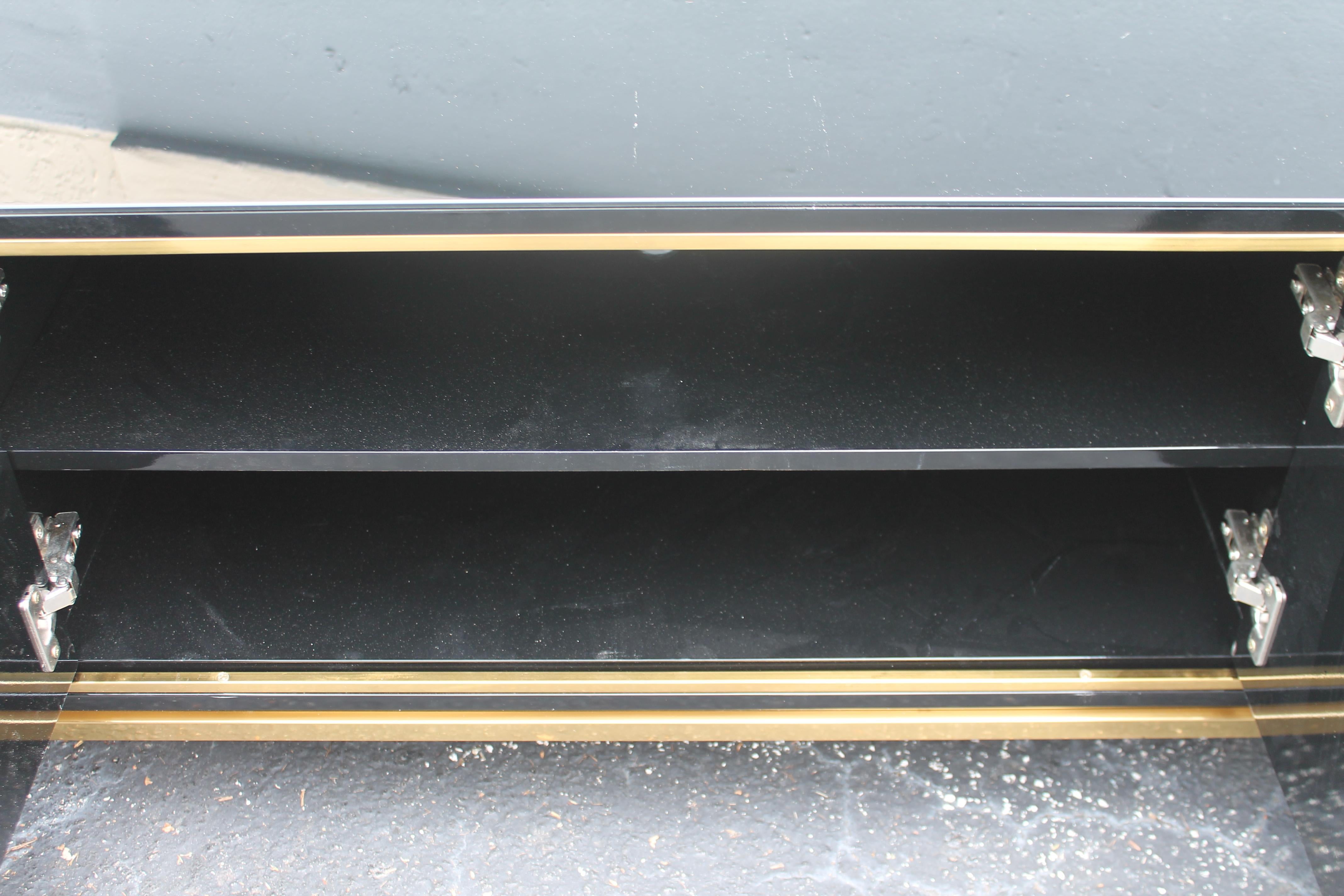 Wood 1960's MCM Black Lacquer Low Buffet/ Console/ Credenza style Pierre Cardin For Sale