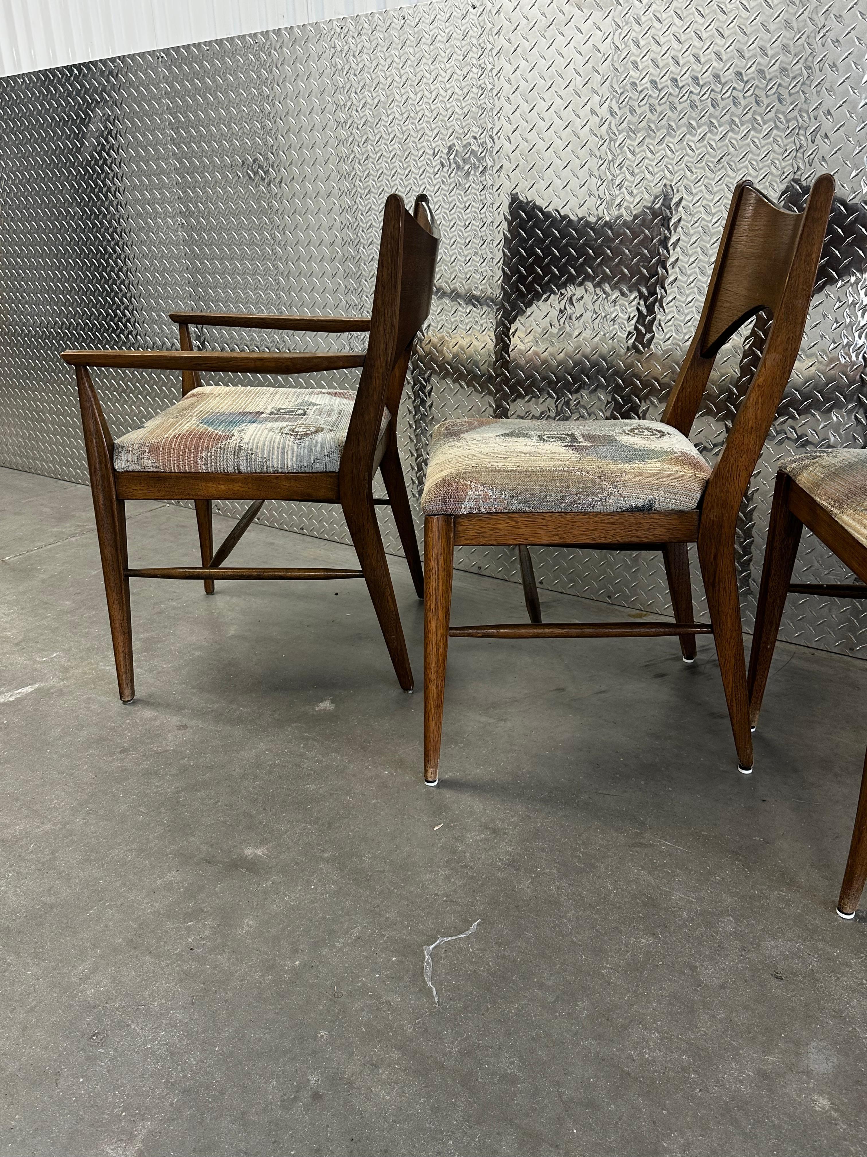 Upholstery 1960s MCM  Broyhill Saga Walnut Paul McCobb Style Dining Chairs, Set of 6 For Sale