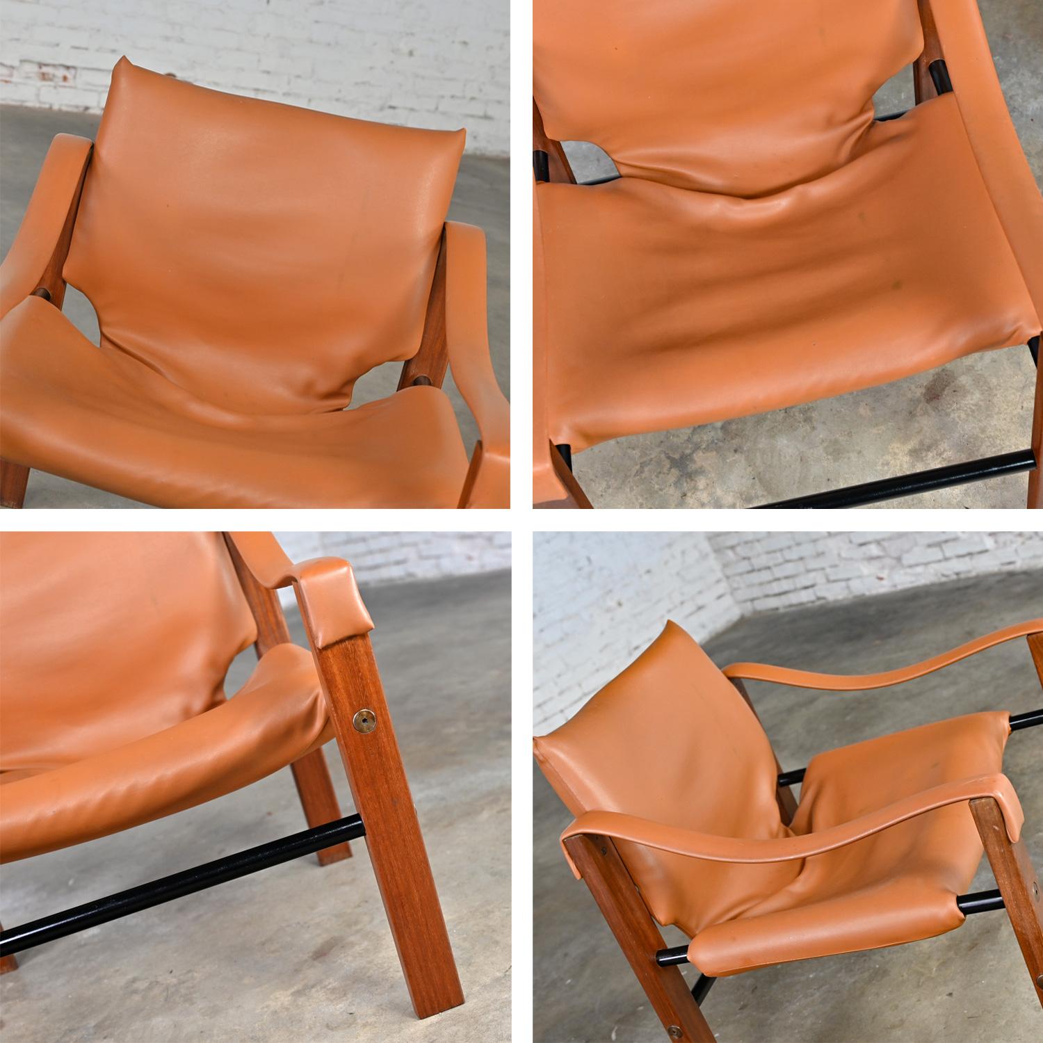 1960's MCM Chelsea Arkana Silla Safari Maurice Burke Coñac Piel sintética y Teca en venta 5