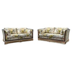 1960s MCM Chinoiserie Walnut Settee Loveseats, Set of 2