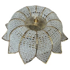 1960s MCM  Cut Crystal Beaded Floral w/ 24K Framed Ceiling Flush Mount by Palwa