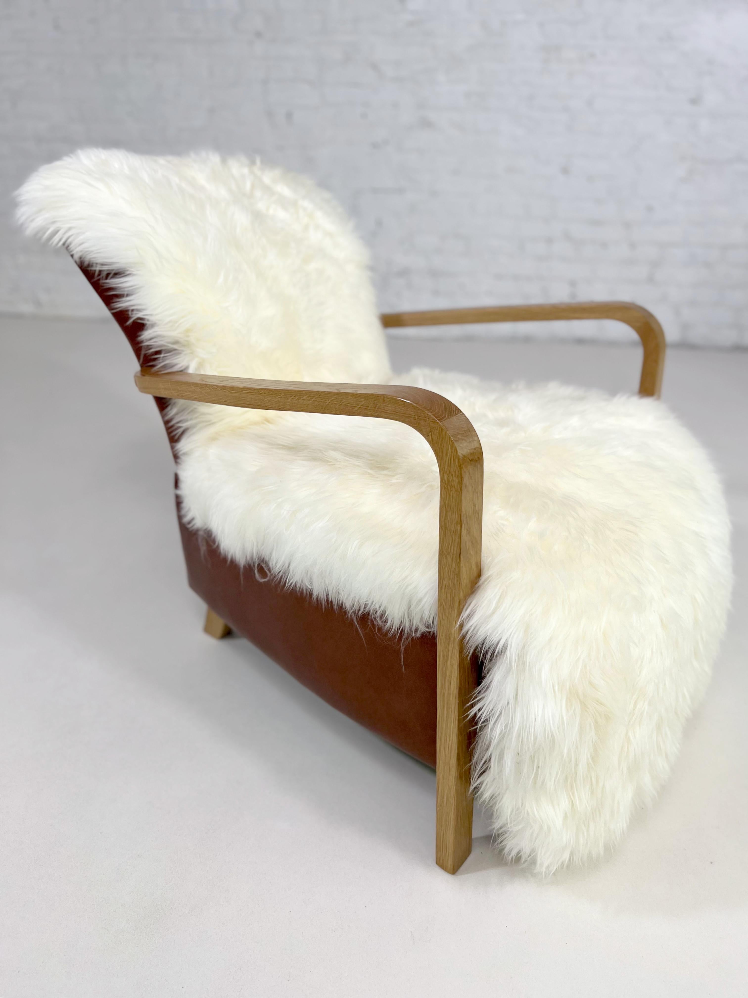 Sessel aus Holz und cognacfarbenem Leder im skandinavischen Stil, MCM-Design, 1960er Jahre  (Europäisch) im Angebot