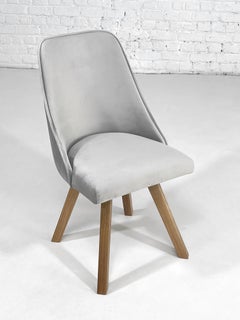 1960s Mcm Design and Scandinavian Style Wooden and Grey Velvet Chair