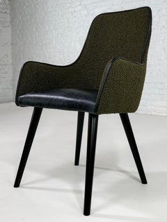 1960s MCM Design Style Green Bouclé Fabric and Black Leather Chair