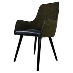 Chaise en tissu bouclé vert et cuir noir de style MCM des années 1960 