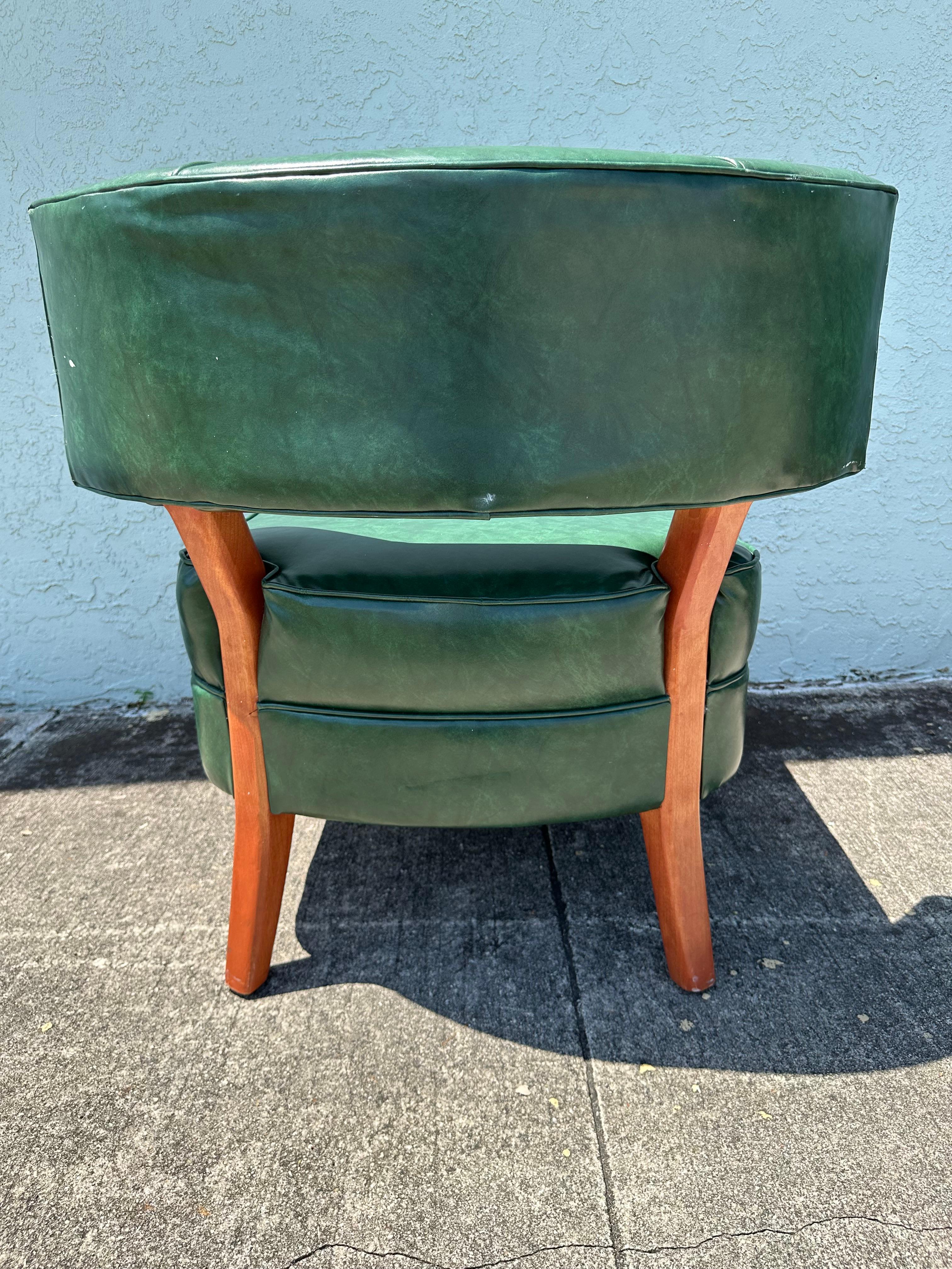 1960s MCM Green Vinyl Barrel Club Slipper Chairs, Set of 4 For Sale 6