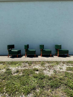 1960s MCM Green Vinyl Barrel Club Slipper Chairs, Set of 4