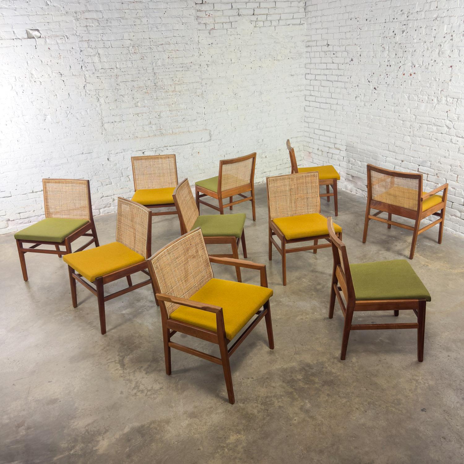1960's MCM Hibriten Set of 10 Walnut & Cane Dining Chairs 2 Armed & 8 Side 5