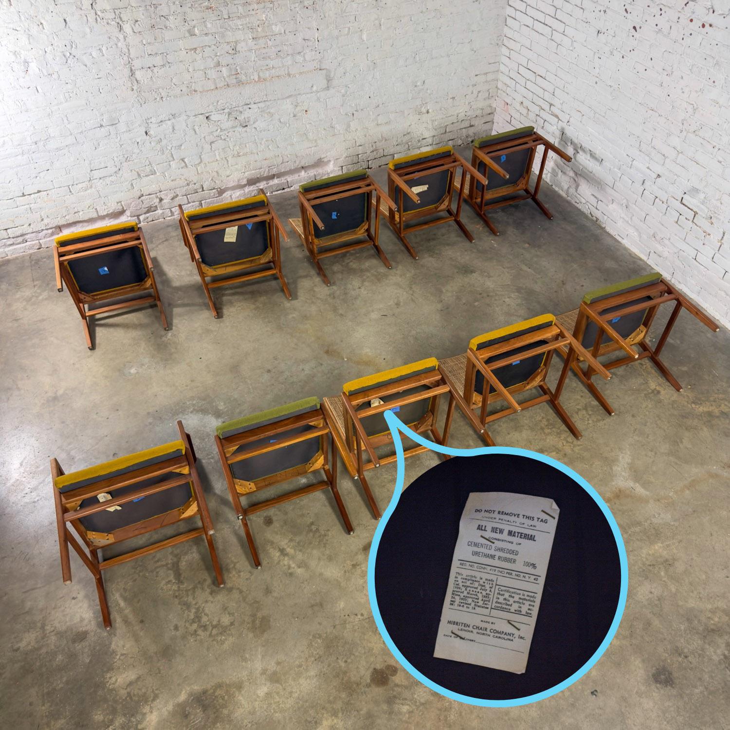 1960's MCM Hibriten Set of 10 Walnut & Cane Dining Chairs 2 Armed & 8 Side 10