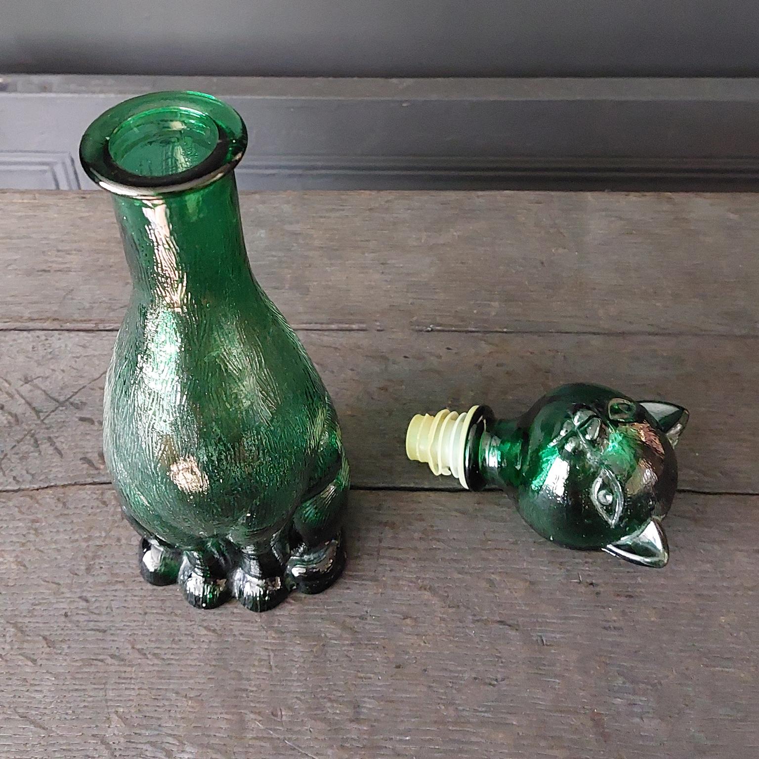 1960s MCM Botella de Gato de Vidrio Verde Empoli Italiano en Bueno estado para la venta en Haarlem, NL