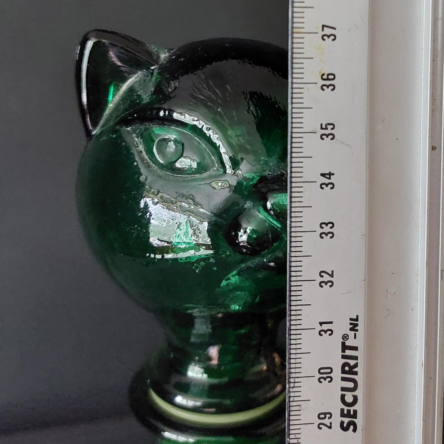 Pressed 1960s MCM Italian Empoli Green Glass Cat Bottle For Sale