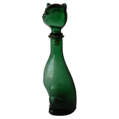 1960s MCM Italian Empoli Green Glass Cat Bottle