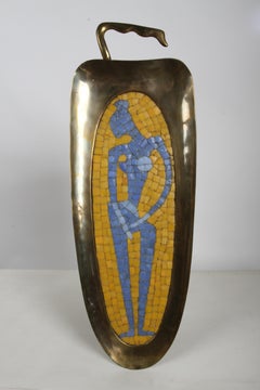 1960s MCM Mexican Salvador Terán Female Mosaic & Brass Tray or Wall Hanging
