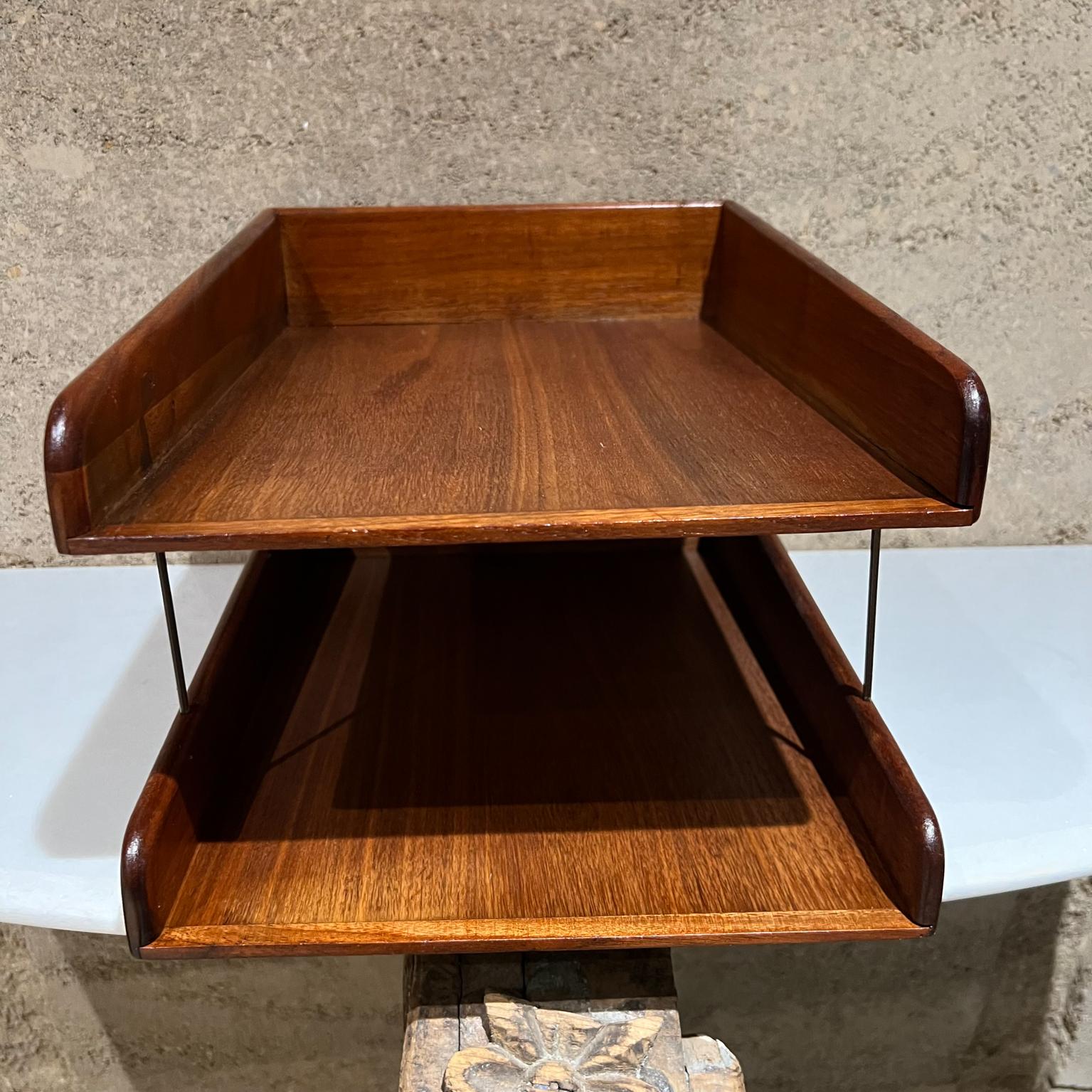 1960s MCM Modernist Tiered Office Letter File Tray in Restored Walnut Wood In Good Condition In Chula Vista, CA