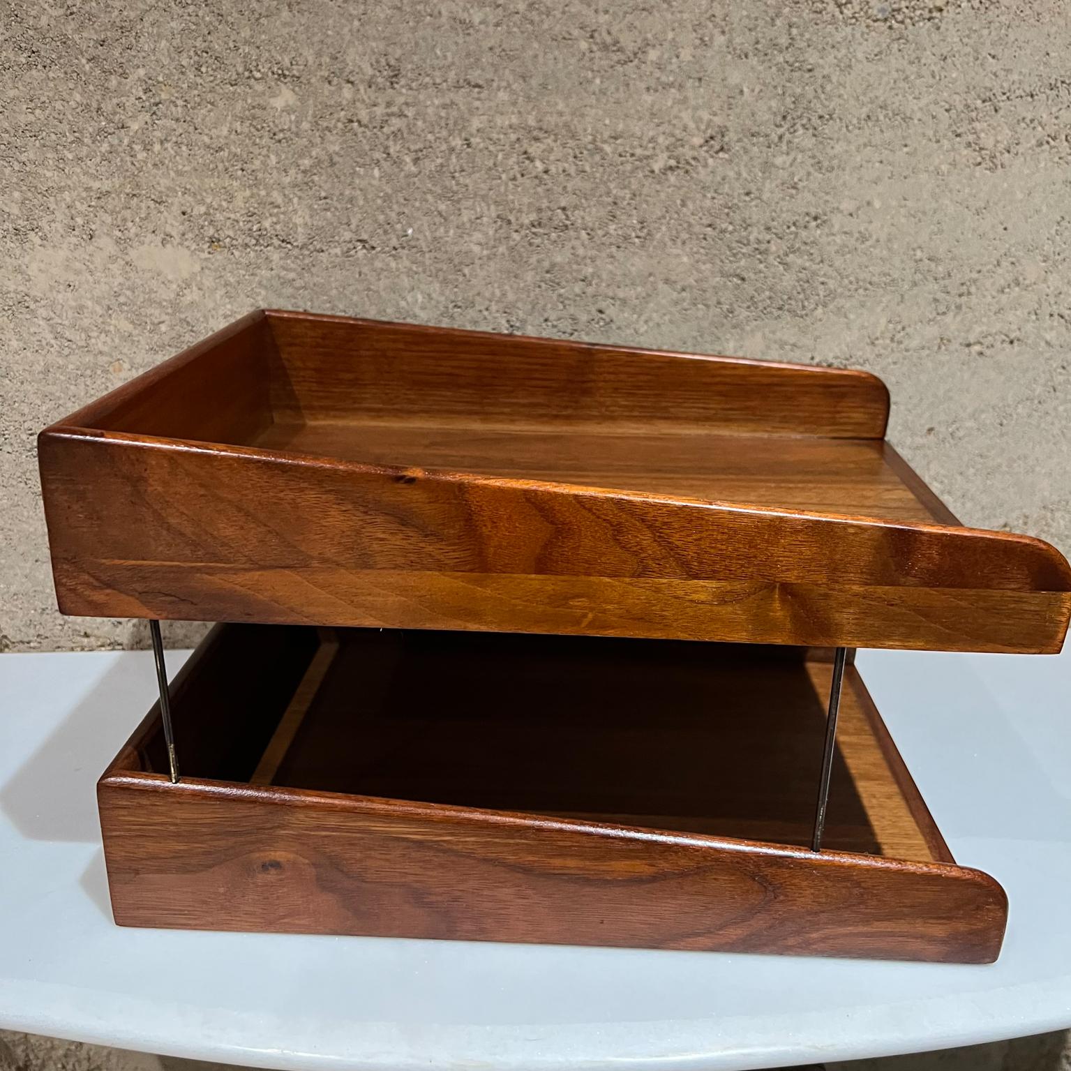 Mid-20th Century 1960s MCM Modernist Tiered Office Letter File Tray in Restored Walnut Wood