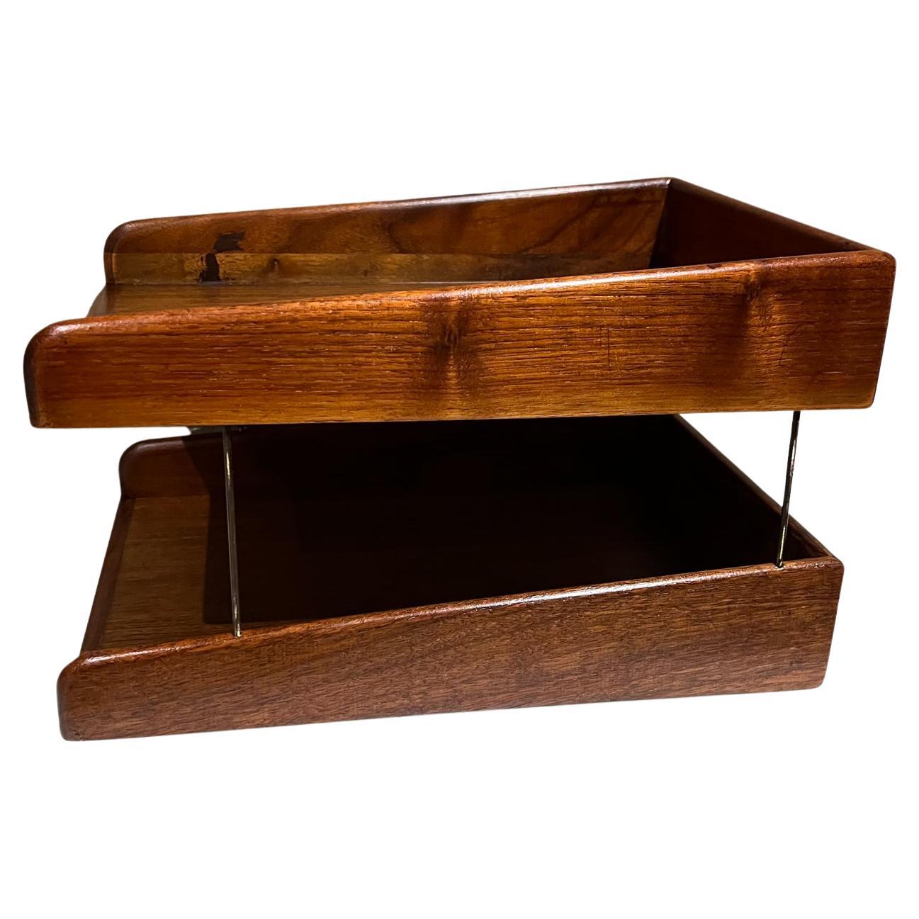 1960s MCM Modernist Tiered Office Letter File Tray in Restored Walnut Wood