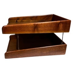 Retro 1960s MCM Modernist Tiered Office Letter File Tray in Restored Walnut Wood