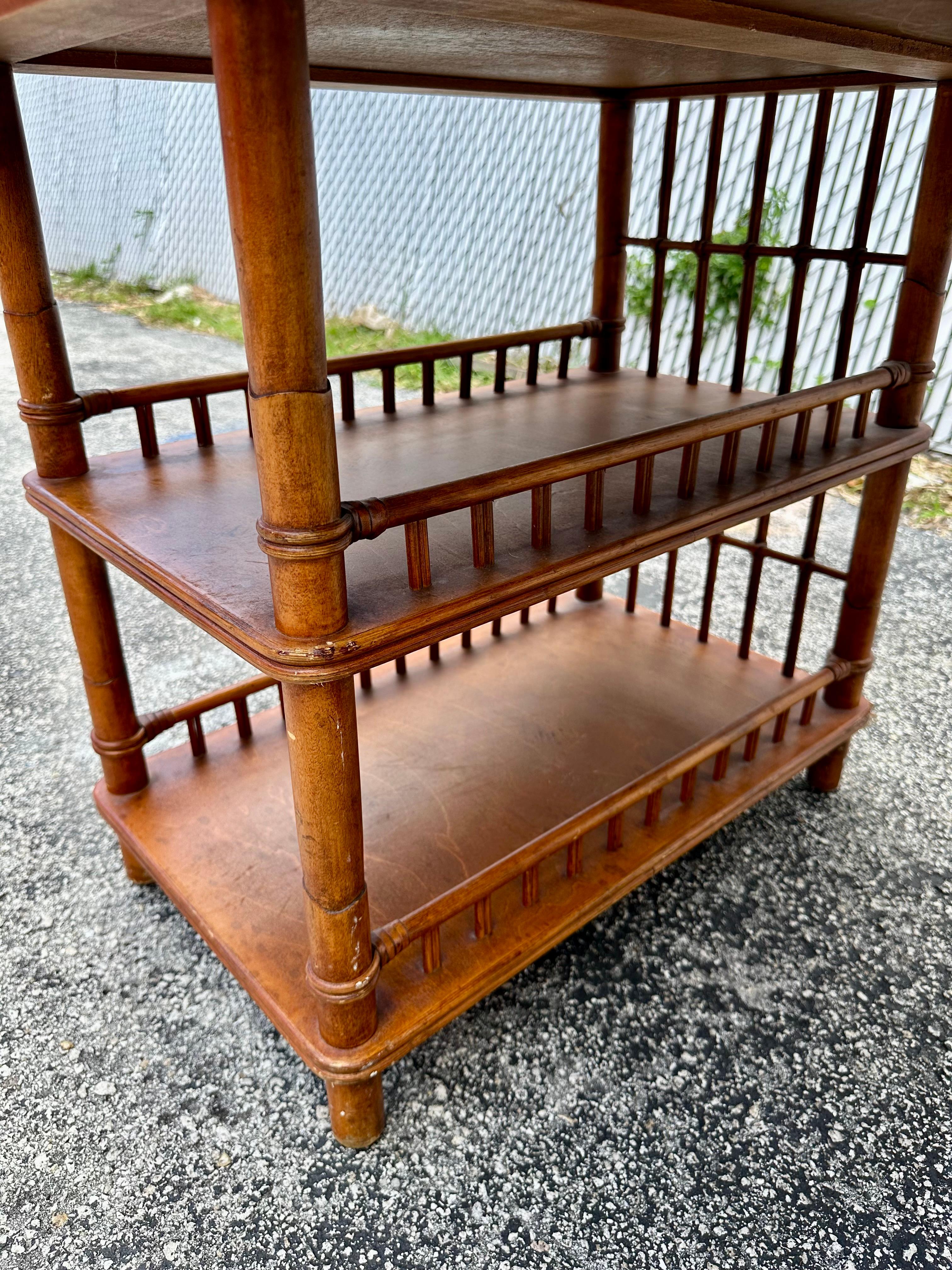 1960s MCM Rattan Wood Leather Top Desk 6