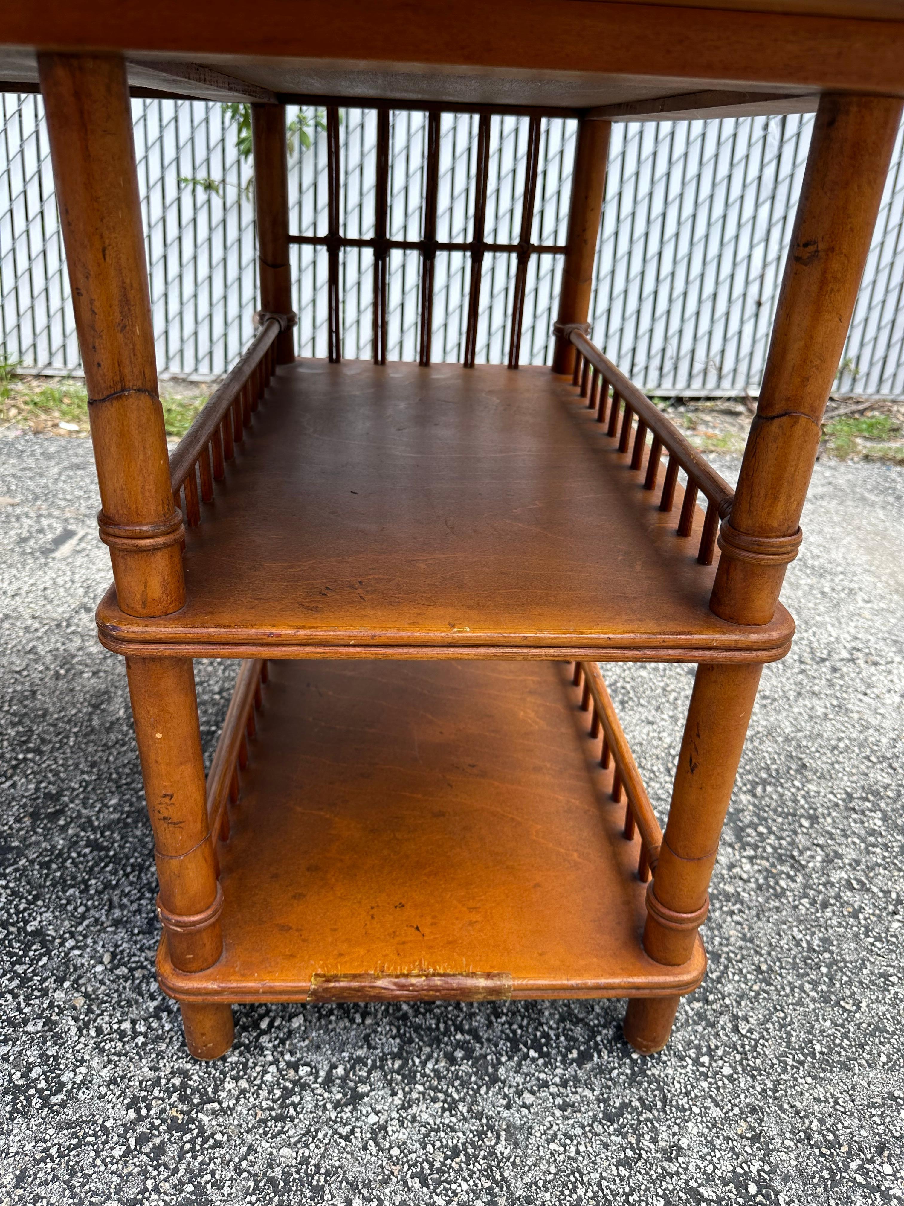 1960s MCM Rattan Wood Leather Top Desk 7