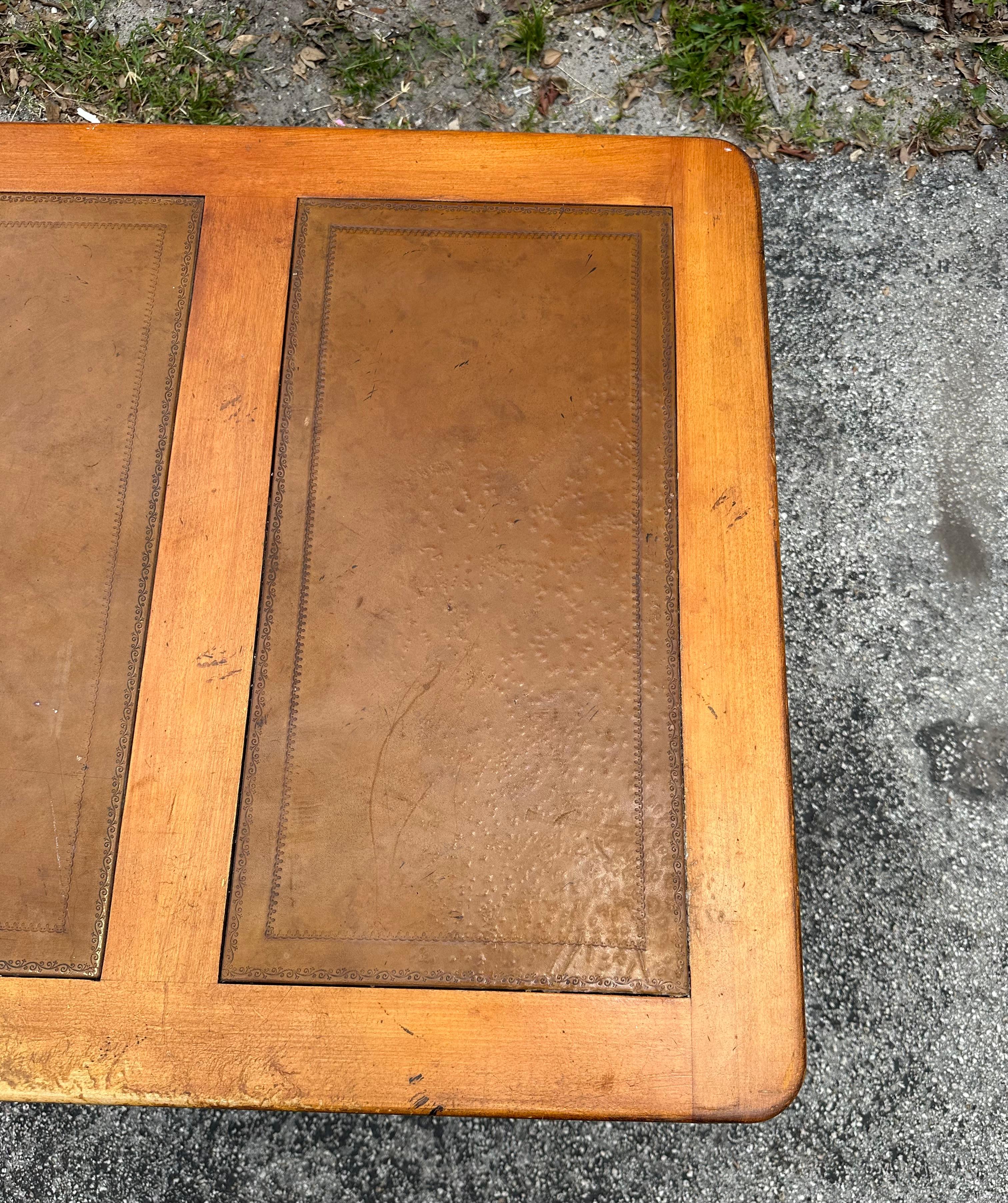 1960s MCM Rattan Wood Leather Top Desk 8