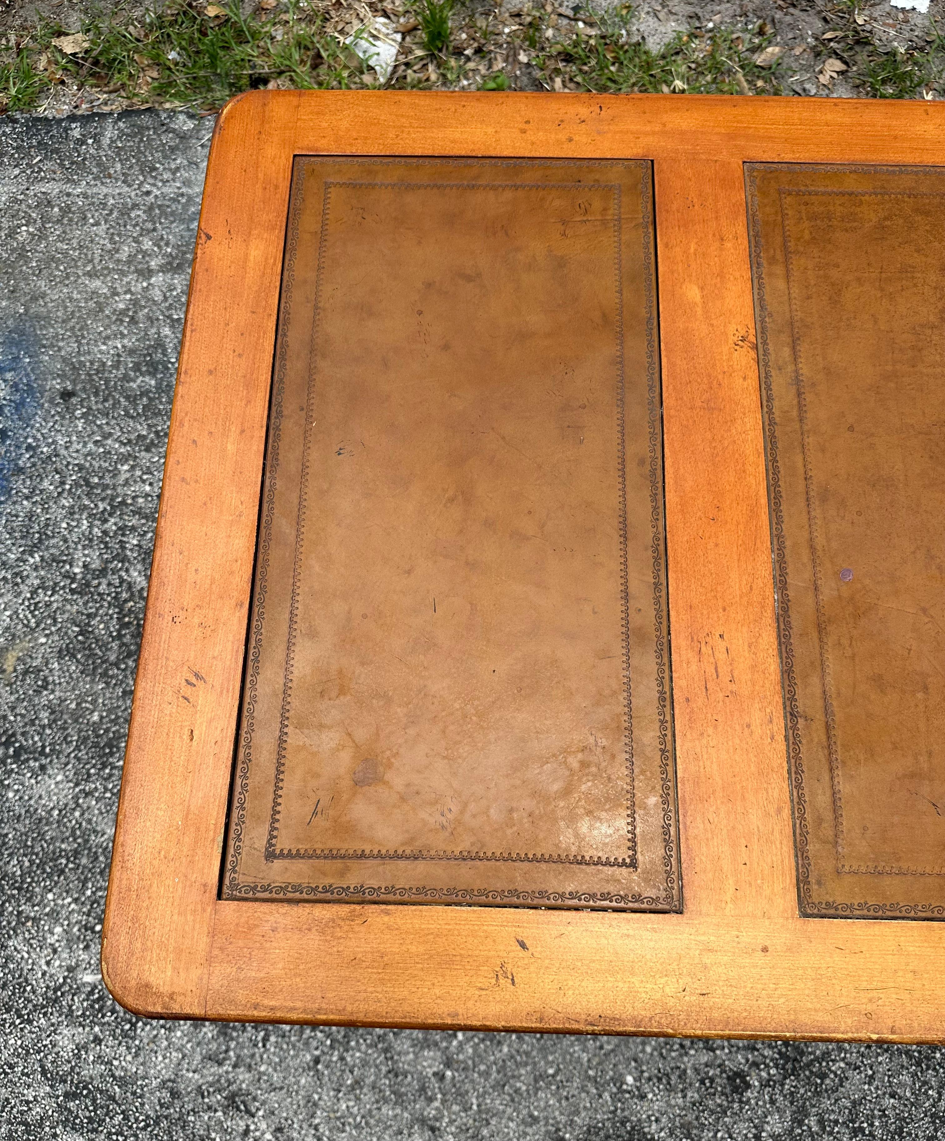 1960s MCM Rattan Wood Leather Top Desk 10
