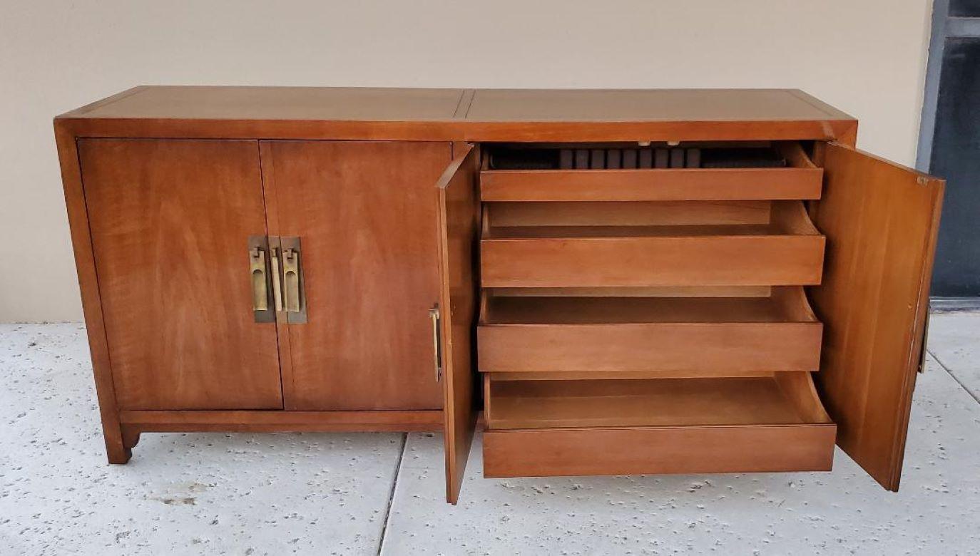 Brass 1960s MCM Walnut Buffet Sideboard Credenza by Heritage for JH Biggar Pasadena Ca