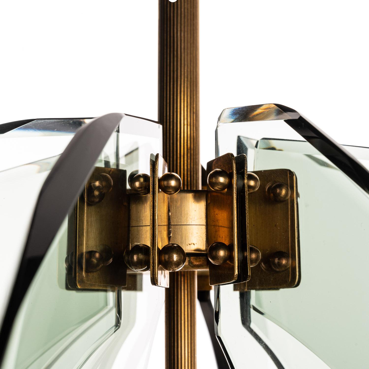 Italian 1960's Medium Large Glass and Brass Pendant by Zero Quattro For Sale