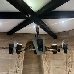 1960s Mega Round Chandelier Brass and Metal Mesh 6 Light Style Pierre Guariche