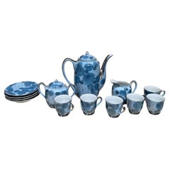 Juego de té de porcelana floral azul Meito Japan, años 60