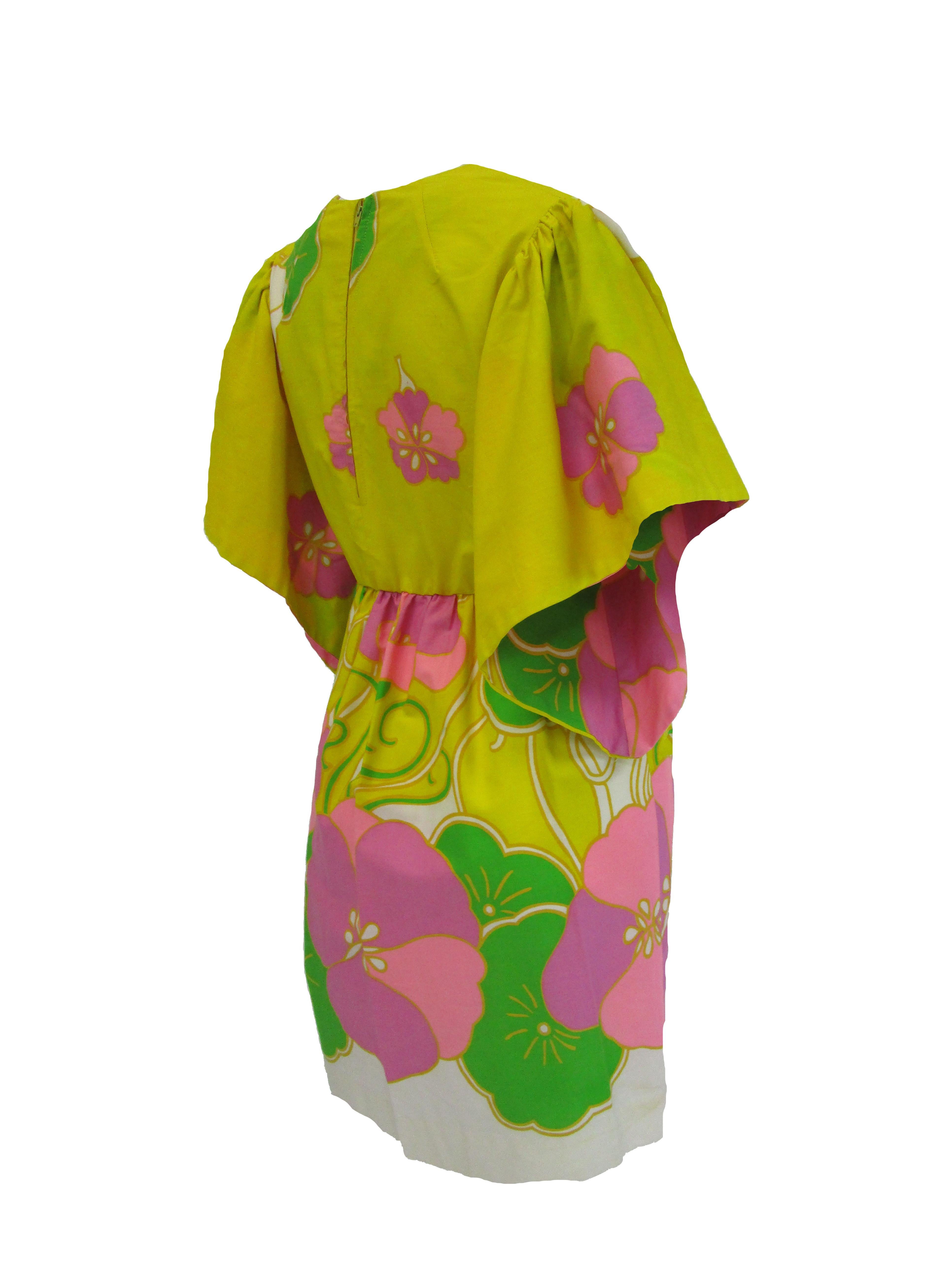 Women's or Men's 1960's Mel Mortman for Neiman Marcus Multi-tone “Pop” Floral Mini Dress