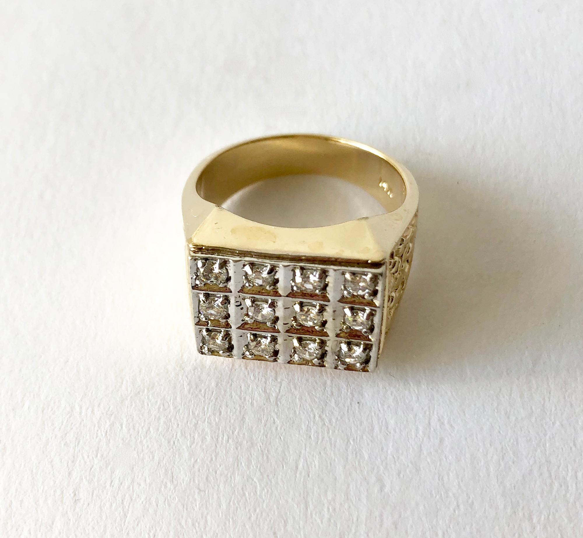Modernist 1960s Men’s 14 Karat Gold Diamond Signet Ring