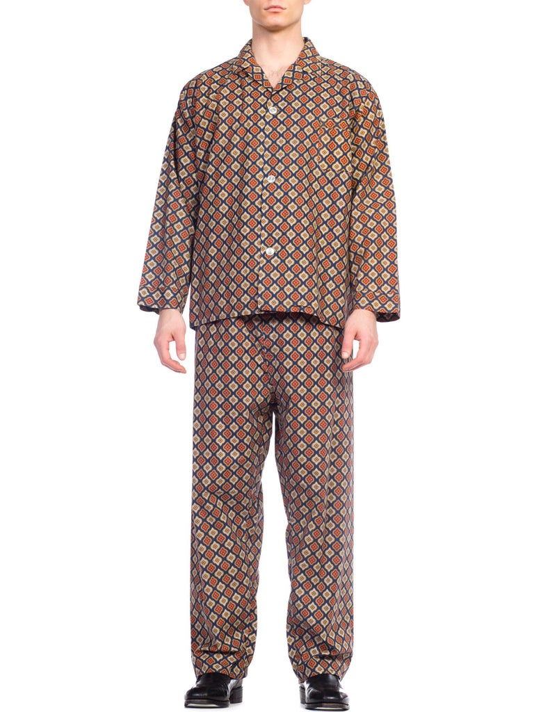1960S Foulard Printed Cotton Men's Pajamas Set