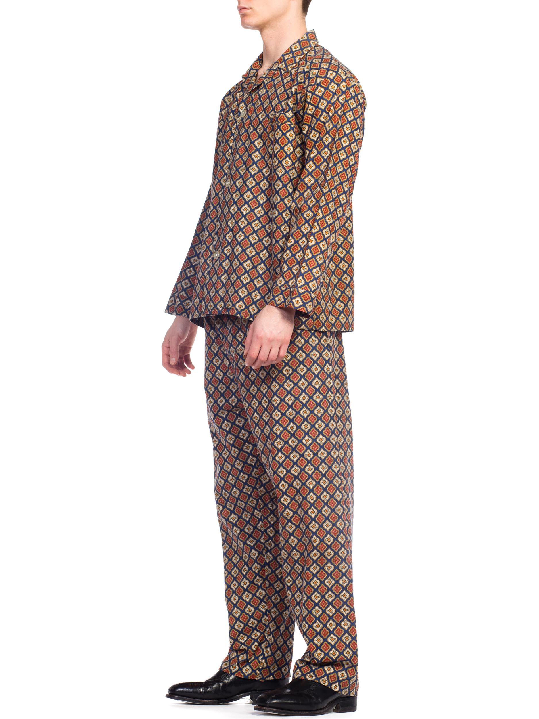 1960S Foulard Printed Cotton Men's Pajamas Set For Sale 1