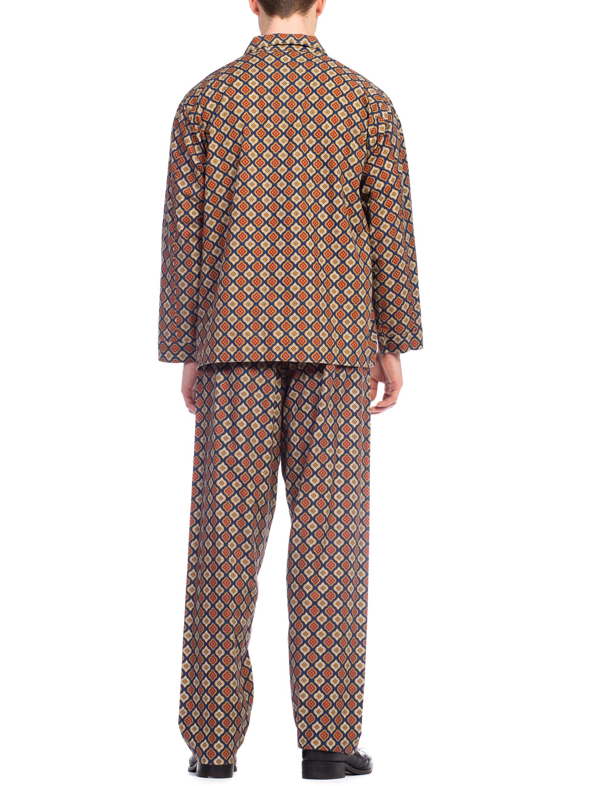 1960S Foulard Printed Cotton Men's Pajamas Set 3