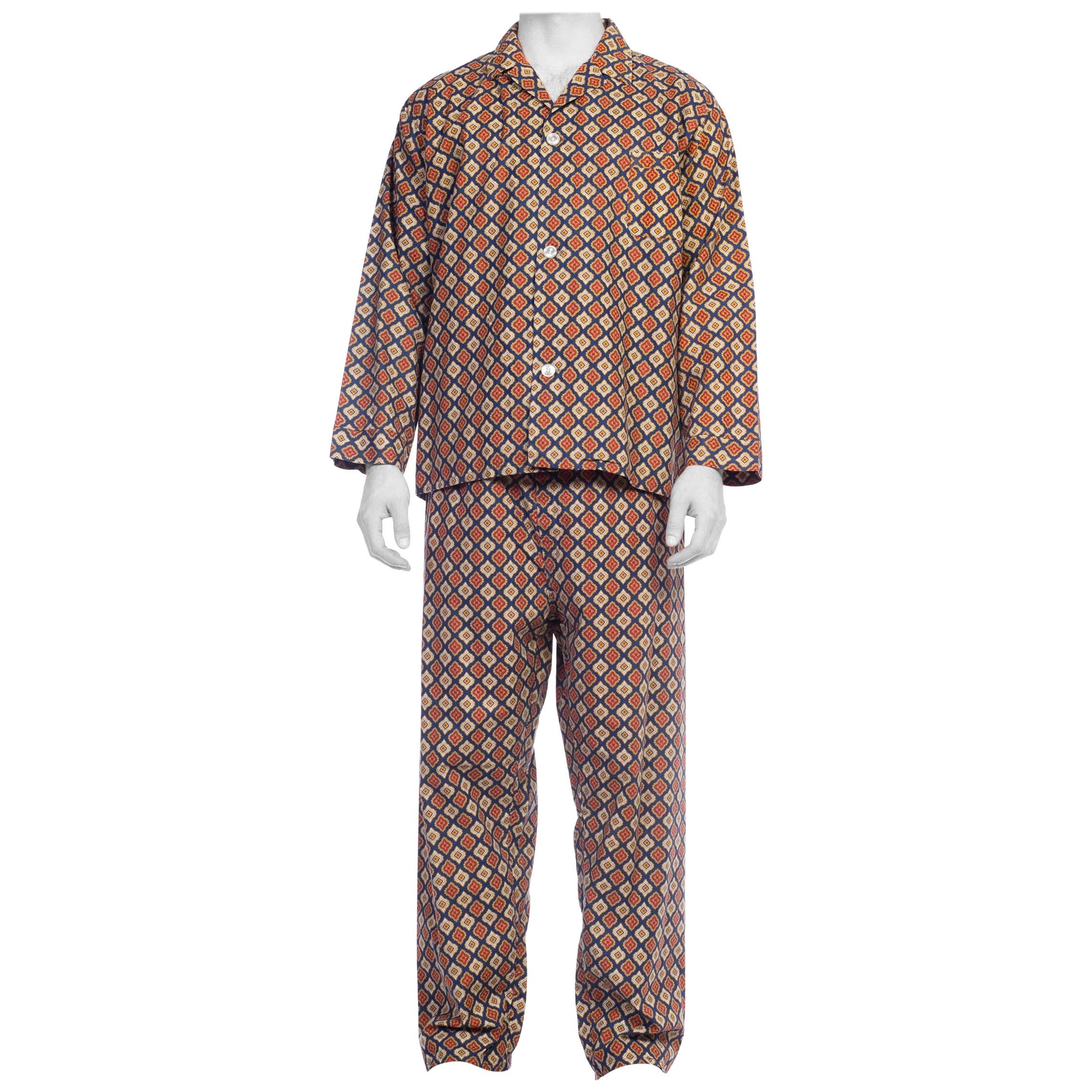 1960S Foulard Printed Cotton Men's Pajamas Set For Sale