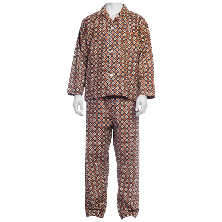 1960S Foulard Printed Cotton Men's Pajamas Set For Sale at 1stDibs