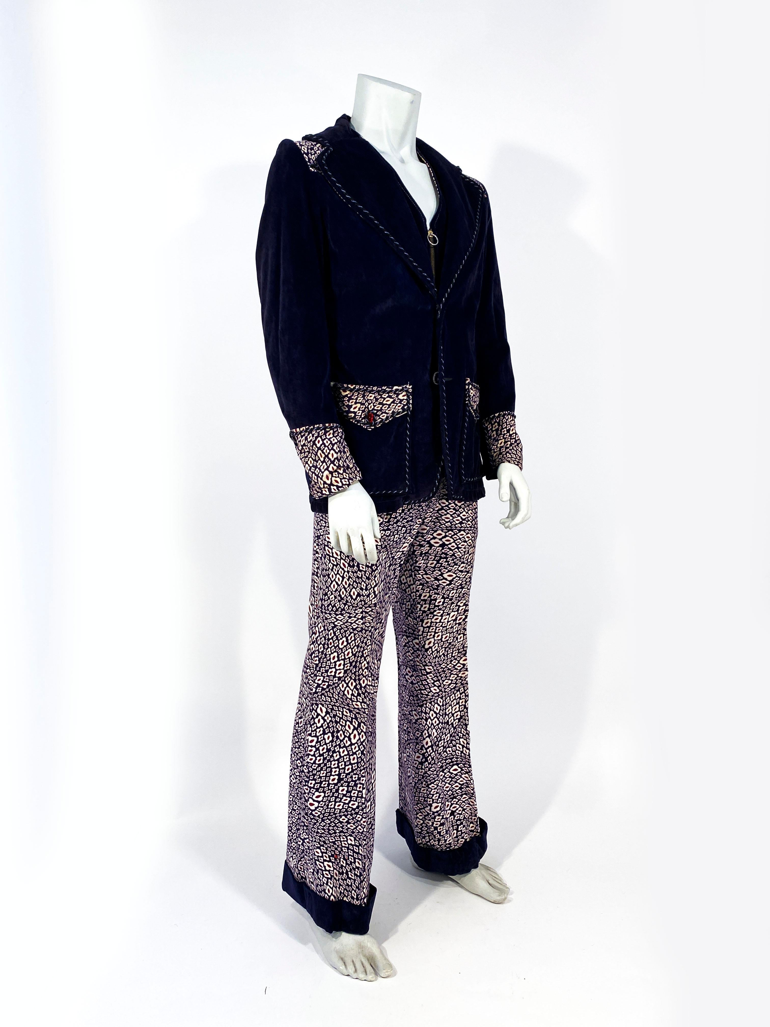 Black 1960's Men's Mod Velvet Three-Piece Suit For Sale