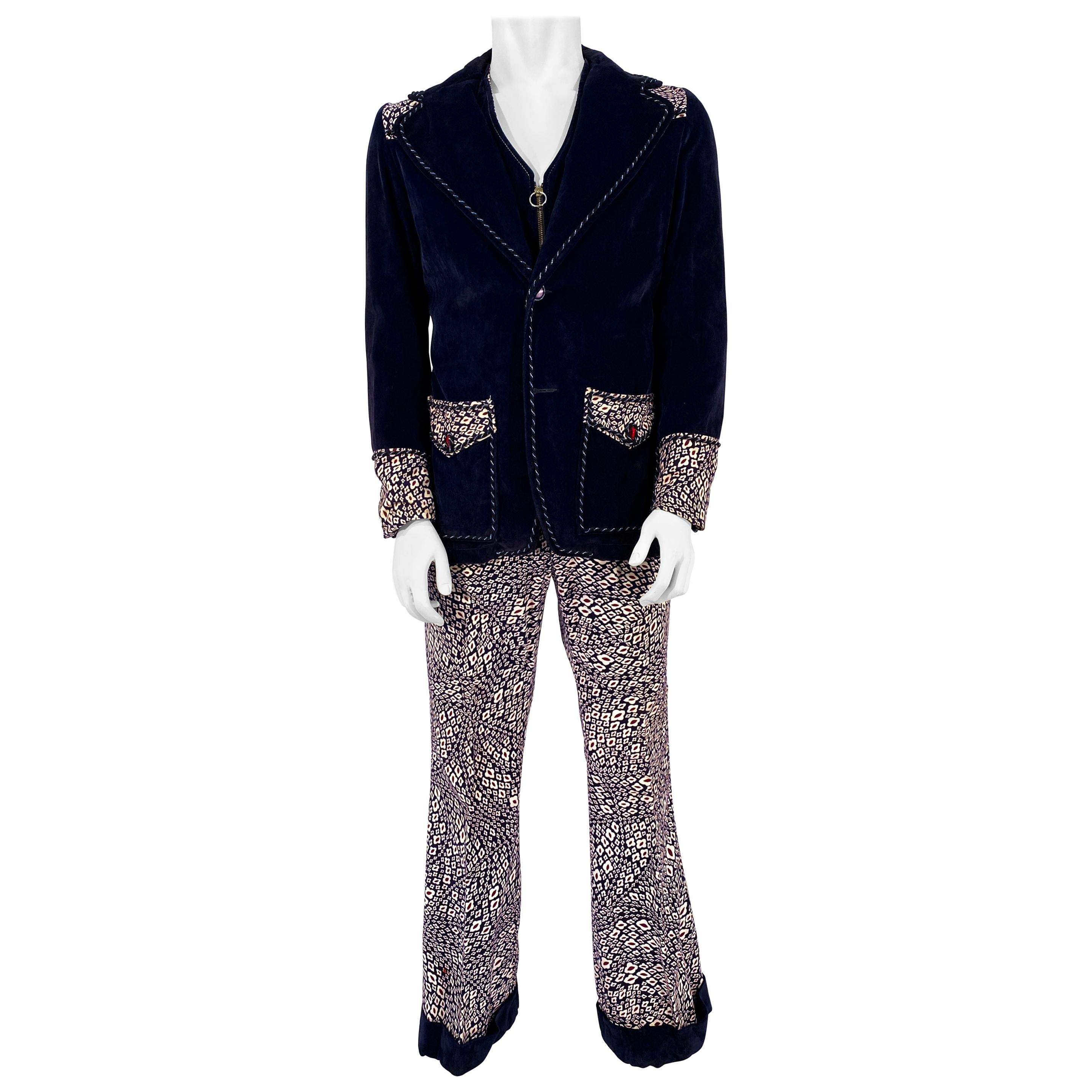 1960's Men's Mod Velvet Three-Piece Suit For Sale