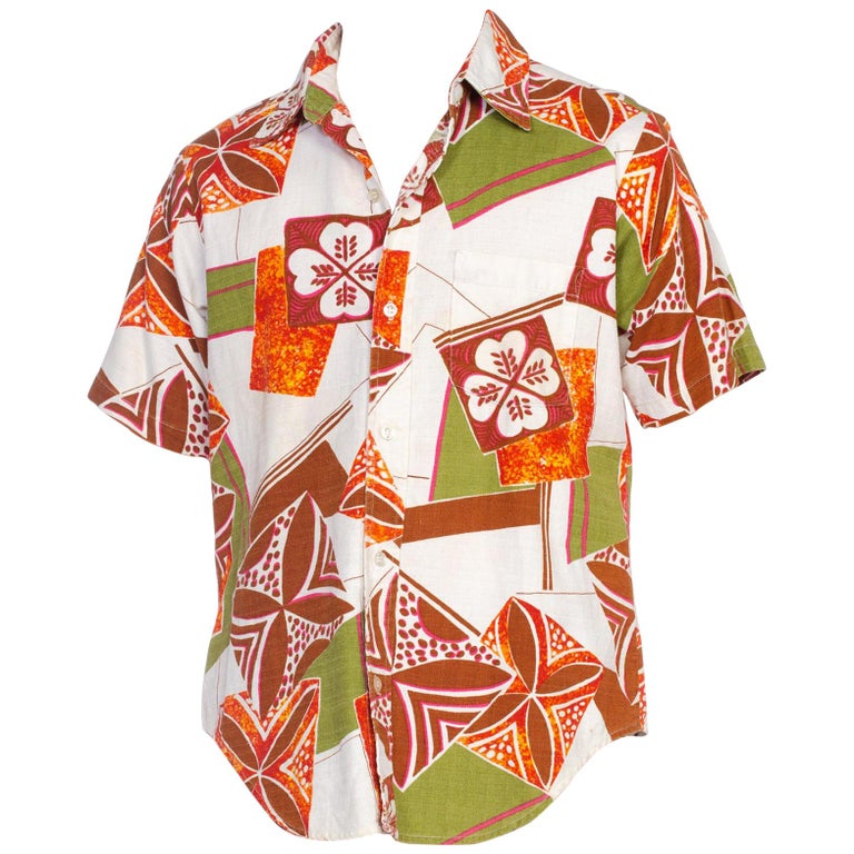 1960S Lime Green and Orange Cotton Barkcloth Men's Tropical Tiki Hawaiian  Shirt For Sale at 1stDibs | 1960s hawaiian shirts