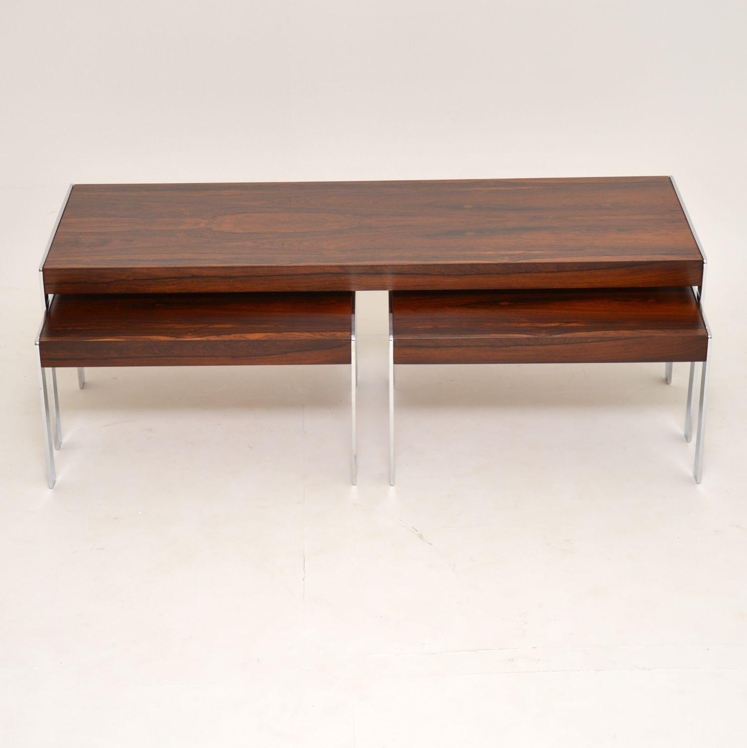 1960s Merrow Associates Wood and Chrome Nesting Coffee Table 3