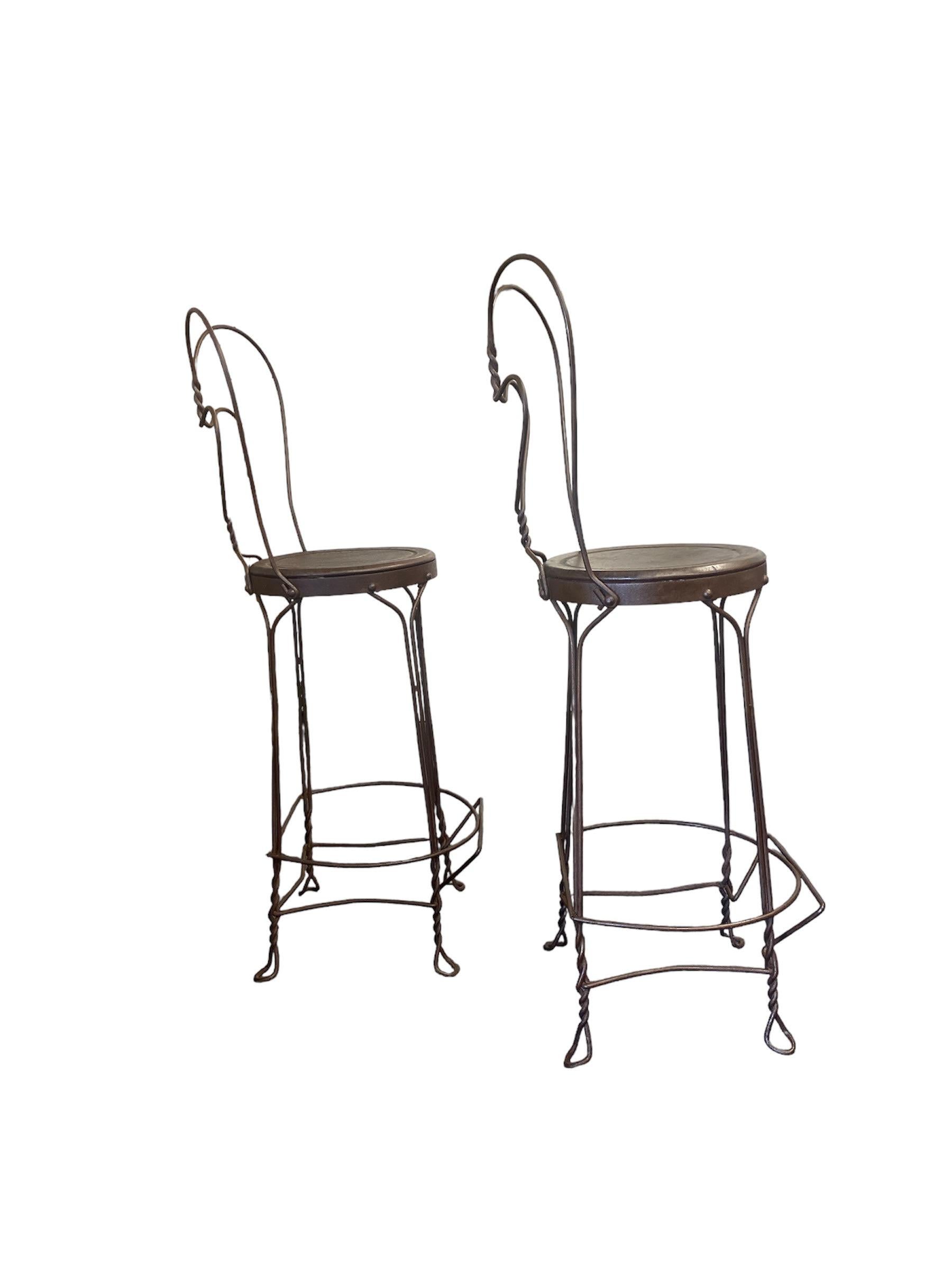 French 1960's Meta Twisted Ice Cream Parlor Salon Bar Stools - Set of 4