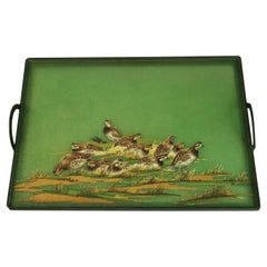 Vintage 1960's Metal and Fiberglass Serving Tray with Quail Fowl Drawings