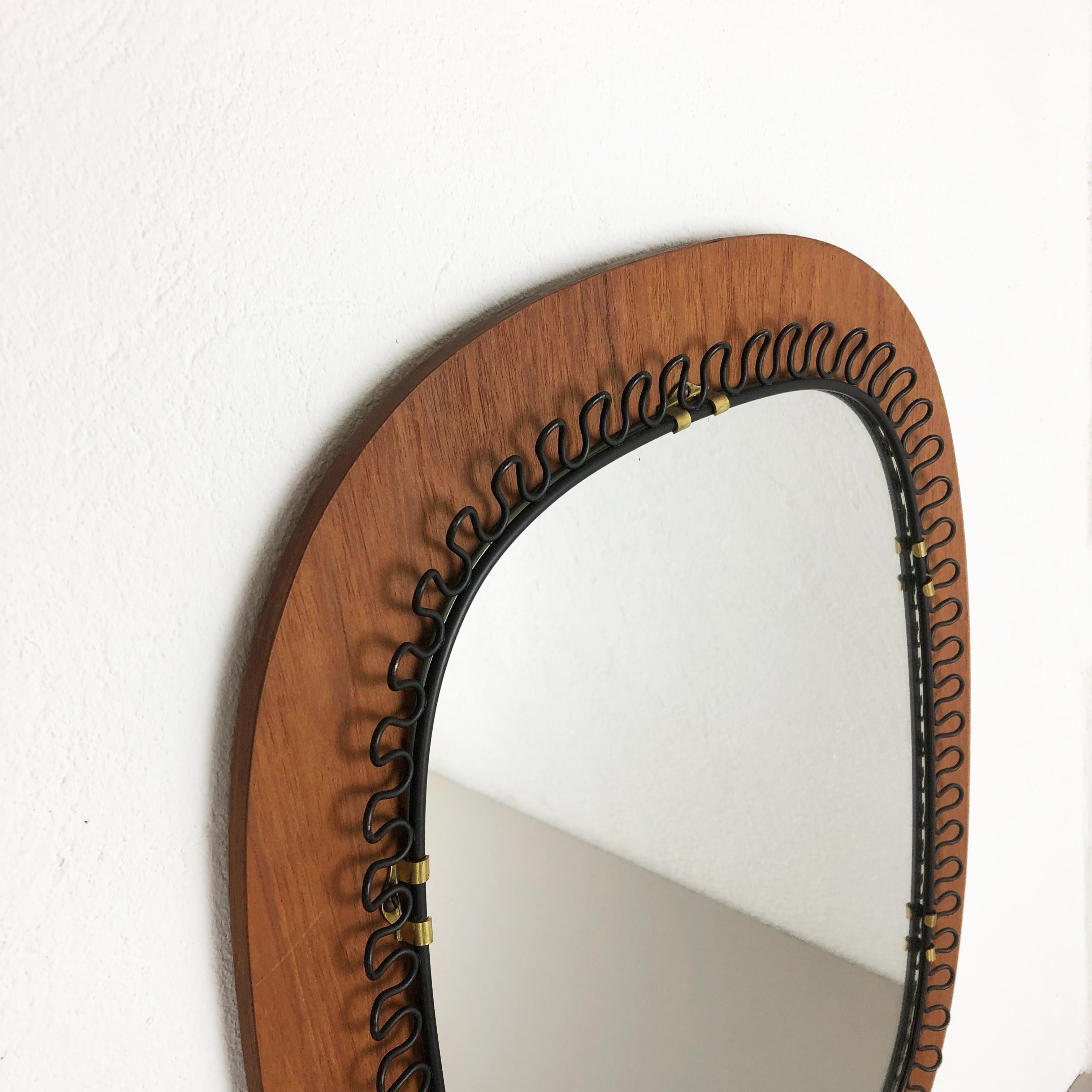 1960s Metal and Teak Mirror Designed by Josef Frank for Svenskt Tenn, Sweden In Good Condition In Kirchlengern, DE