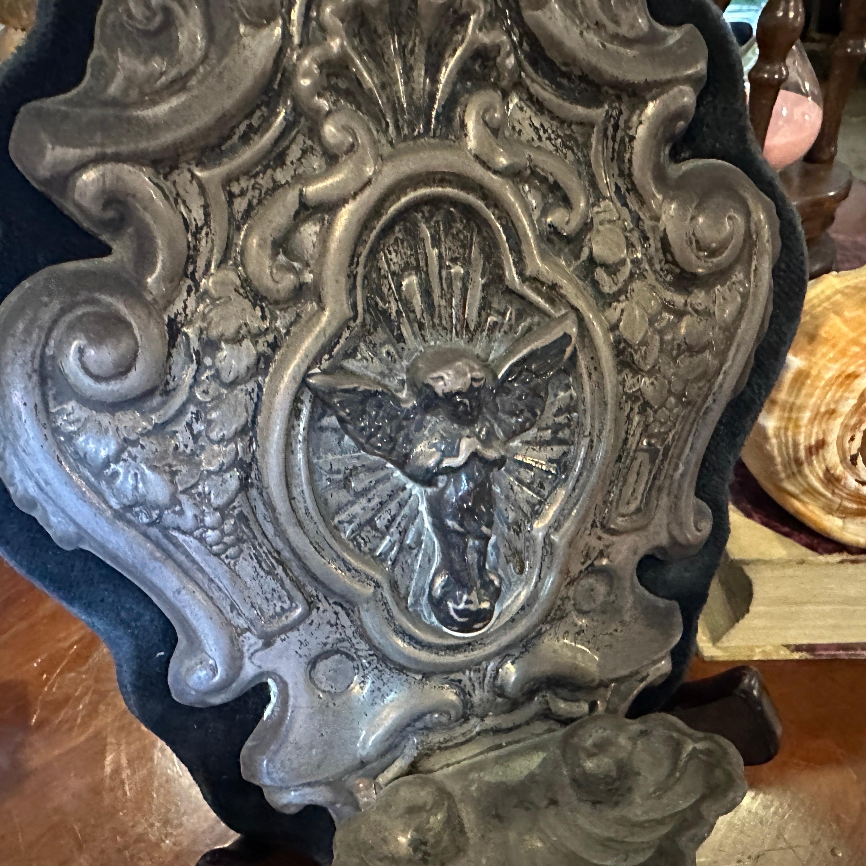 20th Century 1960s Metal and Velvet Italian Holy Water Stoup For Sale