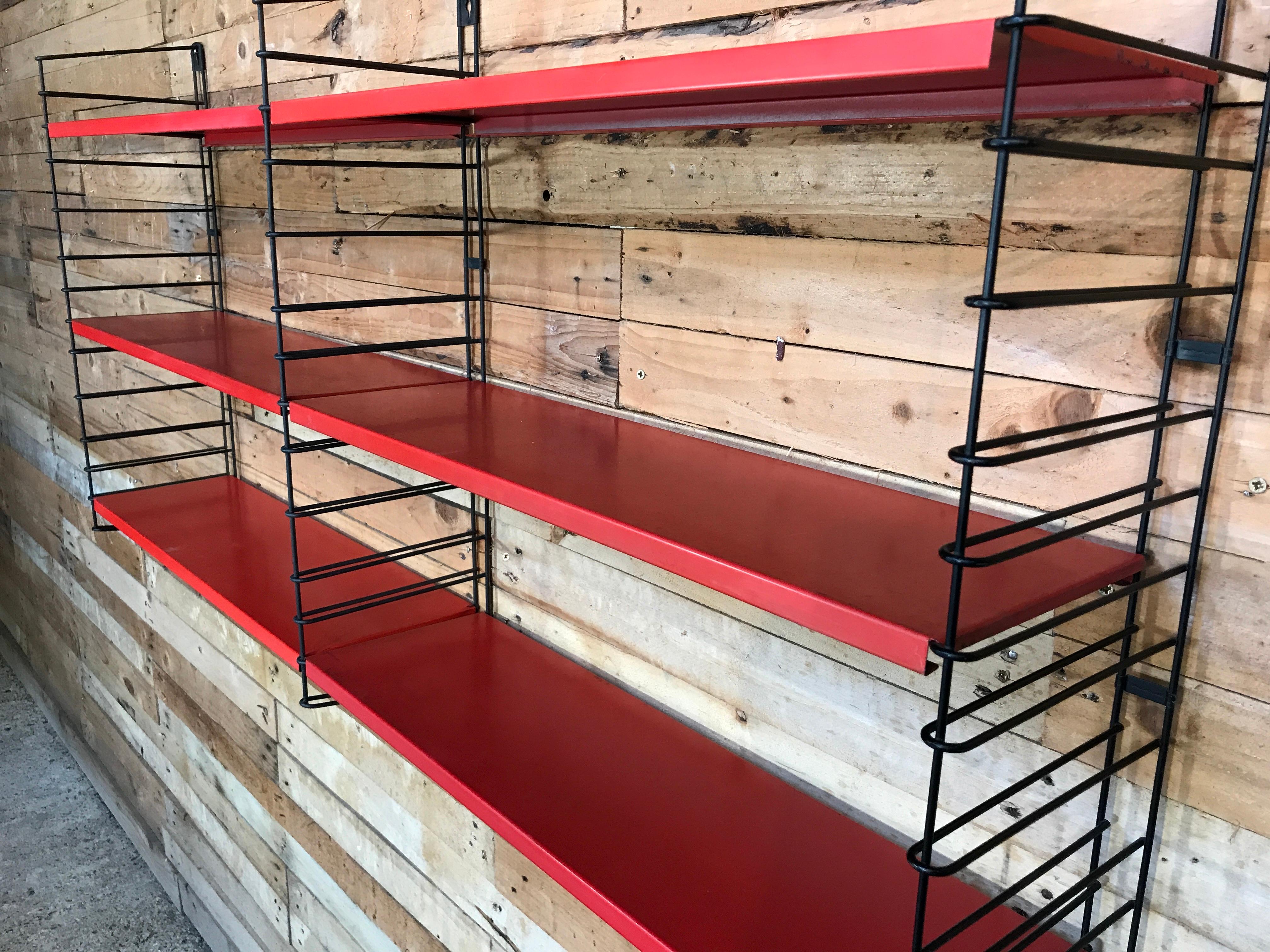 Mid-Century Modern 1960s Metal Black Ladders Red Modular Tomado Wall Unit Designed by A. Dekker