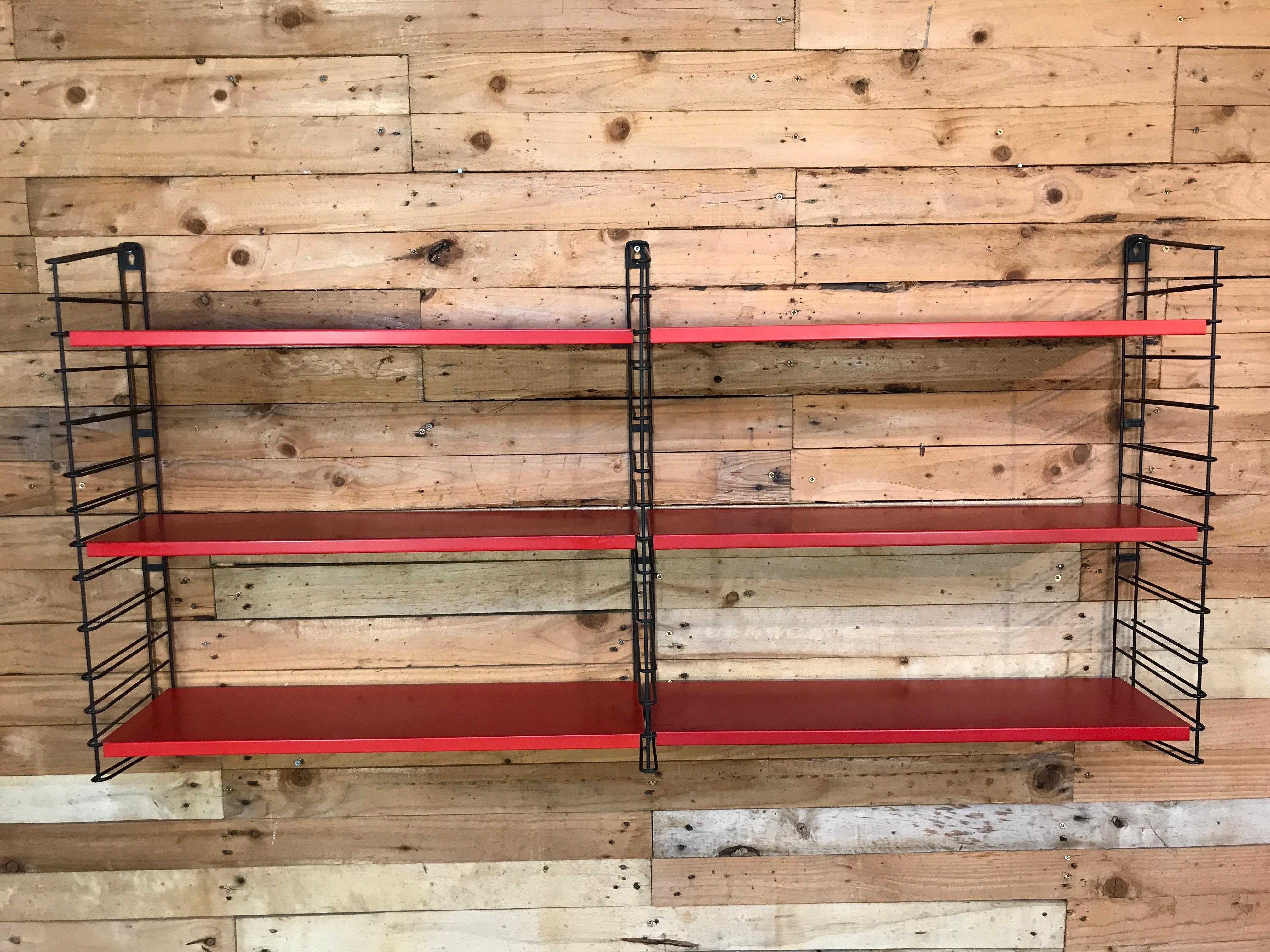 Dutch 1960s Metal Black Ladders Red Modular Tomado Wall Unit Designed by A. Dekker
